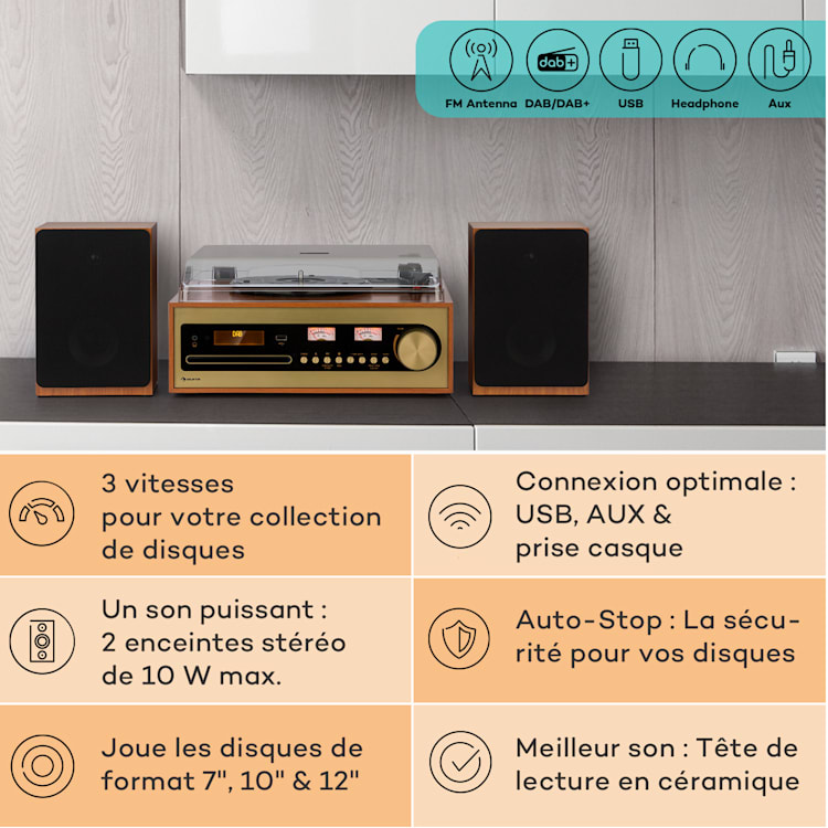 Oxford SE mini stereo DAB+/FM BT-functie vinyl CD AUX-IN
