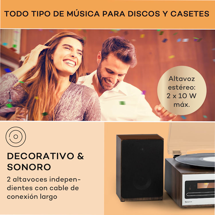 Oxford SE Miniequipo estéreo DAB+/FM BT Vinilos CD AUX Plata