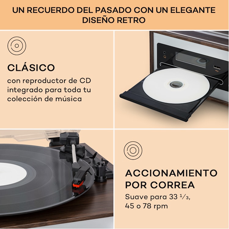 Oxford SE Miniequipo estéreo DAB+/FM BT Vinilos CD AUX Plata