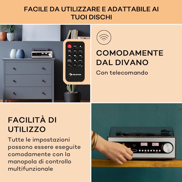Oxford SE mini impianto stereo, DAB+/FM, funzione BT, vinile, CD, AUX-In Argento