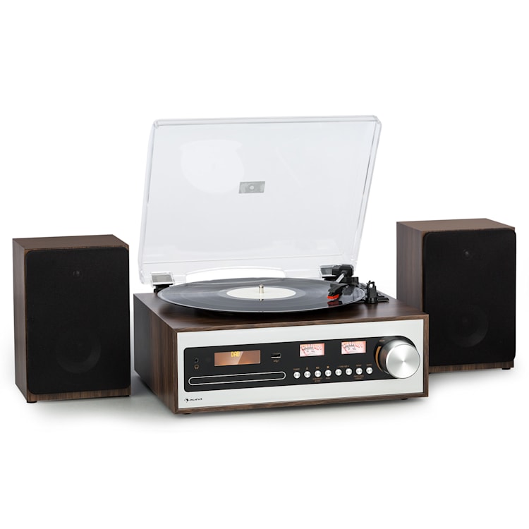 Oxford SE Mini-Stereoanlage DAB+/FM BT-Funktion Vinyl CD AUX-In Silber