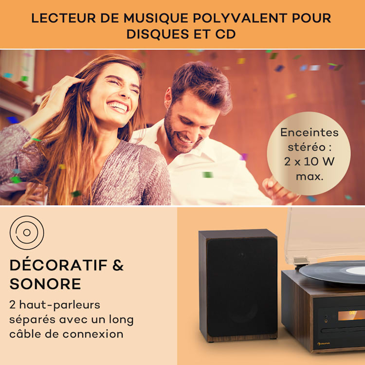 Oxford SE mini chaîne stéréo Fonction DAB+/FM BT Vinyle CD AUX-In Noir