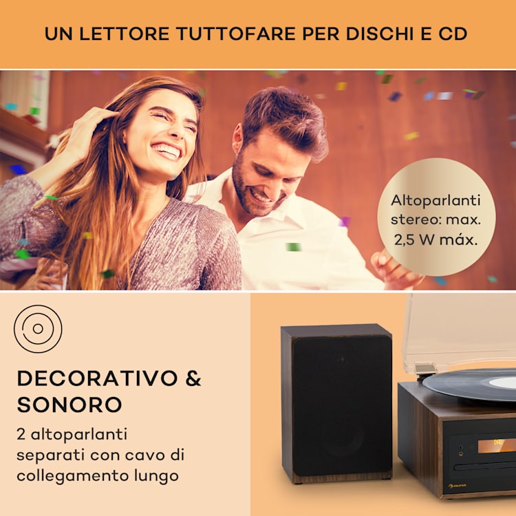 Oxford SE mini impianto stereo, DAB+/FM, funzione BT, vinile, CD, AUX-In Nero