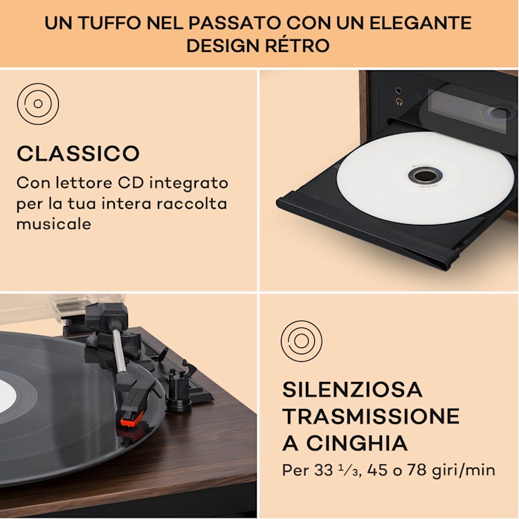 Oxford SE mini impianto stereo, DAB+/FM, funzione BT, vinile, CD, AUX-In Nero