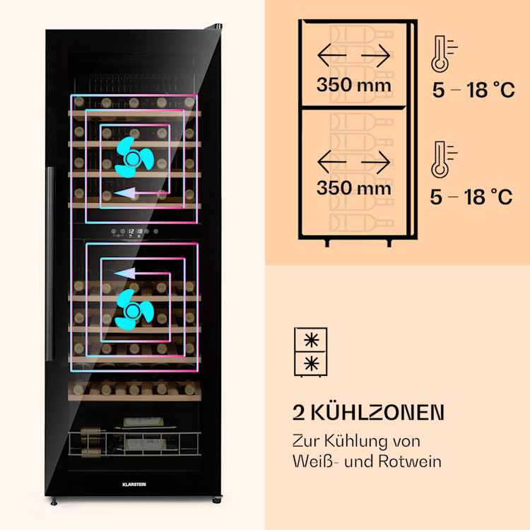 Barossa 54 Duo Weinkühlschrank 2 Zonen 148 Liter 54 Flaschen Touch-Display schwarz