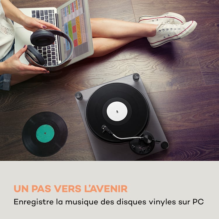 Pureness platine vinyle acrylique 33 1/3 + 45 t/mn préamplificateur Noir transparent