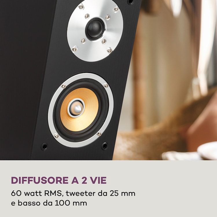 Linie 501 Atmos SAT - Diffusori passivi, 2 x 60 W RMS, frequenza 100 Hz-20 kHz, 4-8 Ohm Nero
