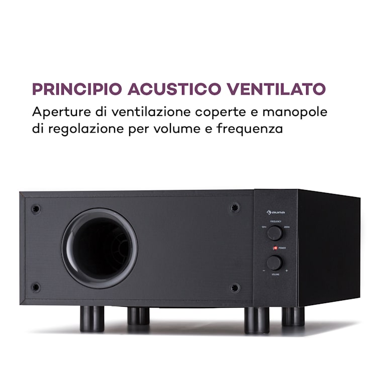 Linie 501 Slim - Subwoofer, Bass Reflex, attivo, 60 W RMS, 50-100 Hz, 4 Ohm Nero