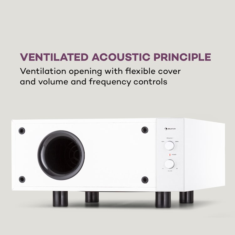 Line 501 Slim, mélynyomó, basszusreflex, aktív, 80 W RMS, 50 - 100 Hz, 4 Ohm Fehér
