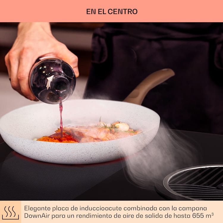 Cocina de inducción 3.0 con sistema de aire descendente + campana extractora DownAir 655 m³/h A+
