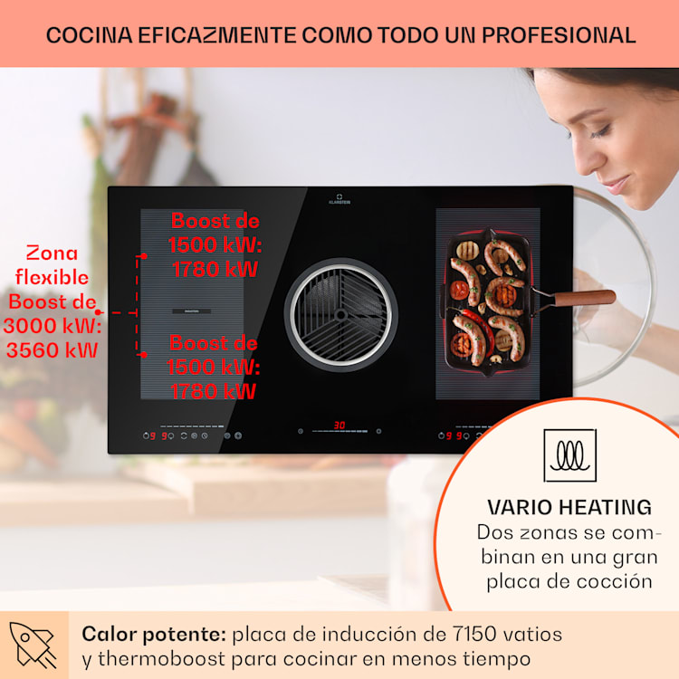Cocina de inducción 3.0 con sistema de aire descendente + campana extractora DownAir 655 m³/h A+