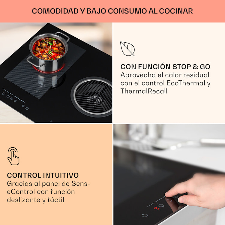 Cocina de inducción 3.0 con sistema de aire descendente + campana extractora DownAir 655 m³/h A+