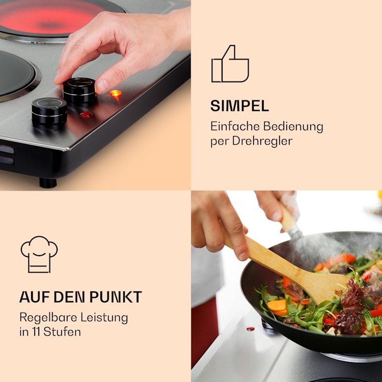 Ramsey Doppel-Kochfeld 2400W 11 Leistungsstufen Glaskeramik 2 | Silber