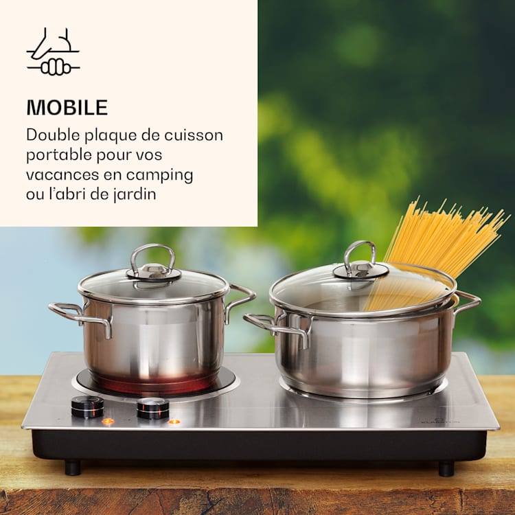 Ramsey Plaque de cuisson double 2400W 11 niveaux de puissance vitrocéramique 2 | Argent