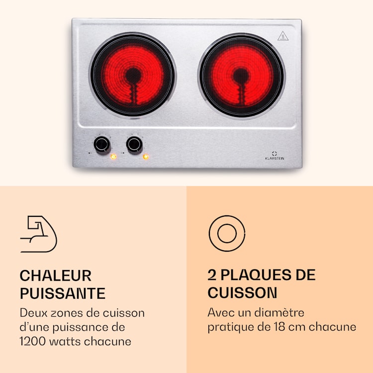 Ramsey Plaque de cuisson double 2400W 11 niveaux de puissance vitrocéramique 2 | Argent
