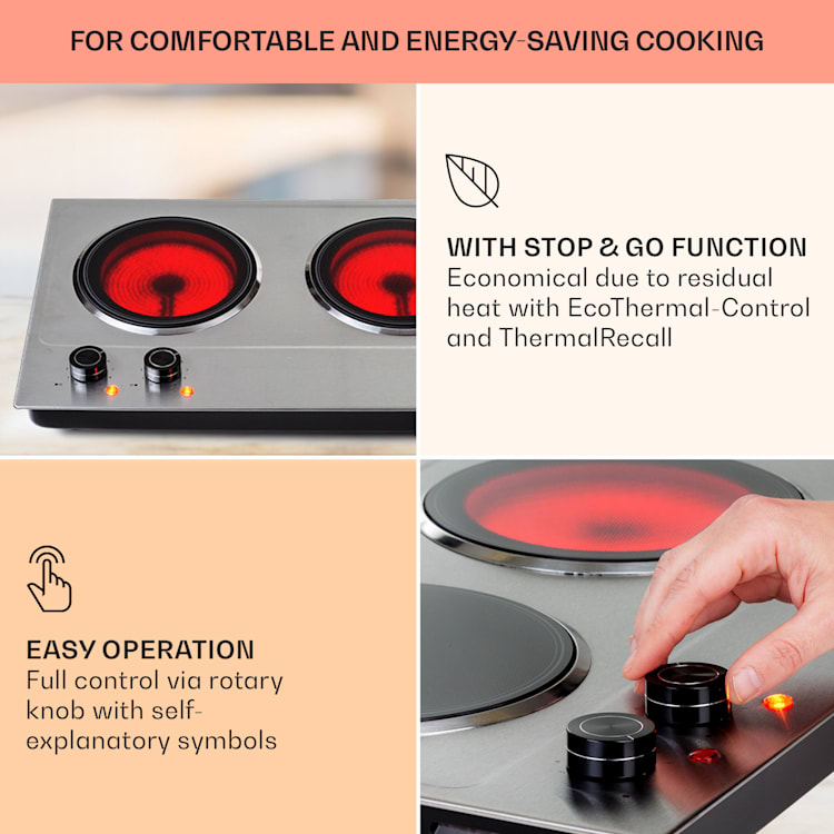 Ramsey Placa dupla de cozinha 2400W 11 níveis de potência vitrocerâmica 2 | Aço Inoxidável