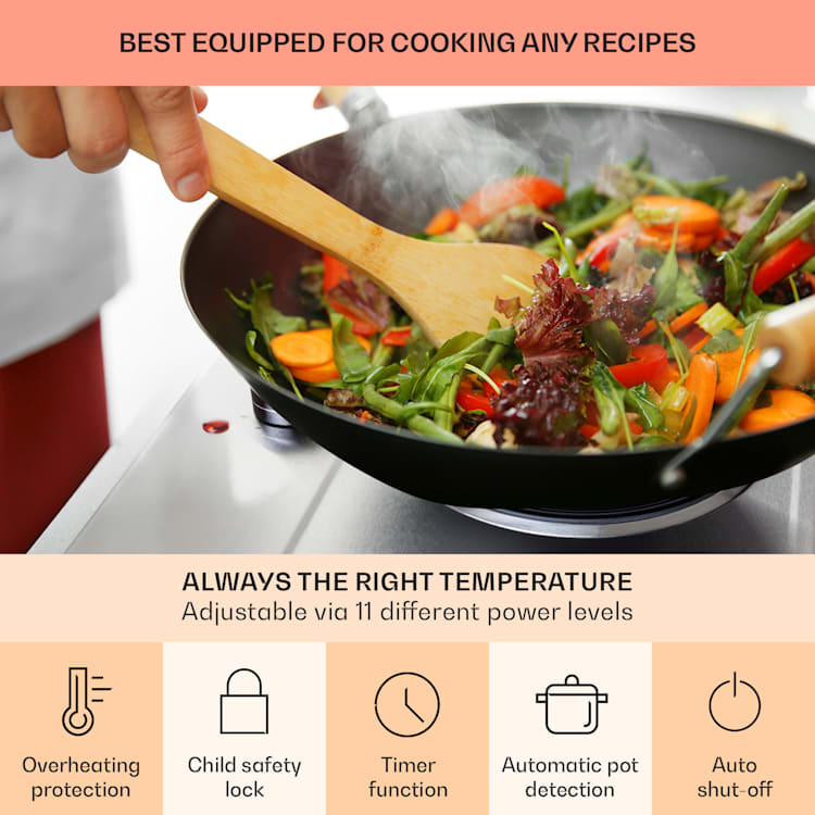 Ramsey Placa dupla de cozinha 2400W 11 níveis de potência vitrocerâmica 2 | Aço Inoxidável