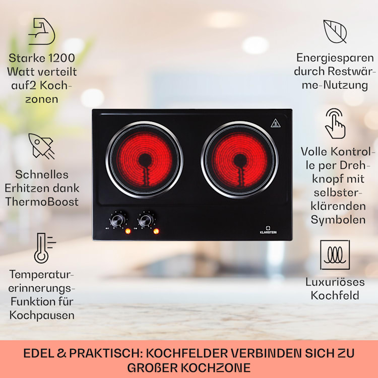 Ramsey Doppel-Kochfeld 2400W 11 Leistungsstufen Glaskeramik 2 | Schwarz