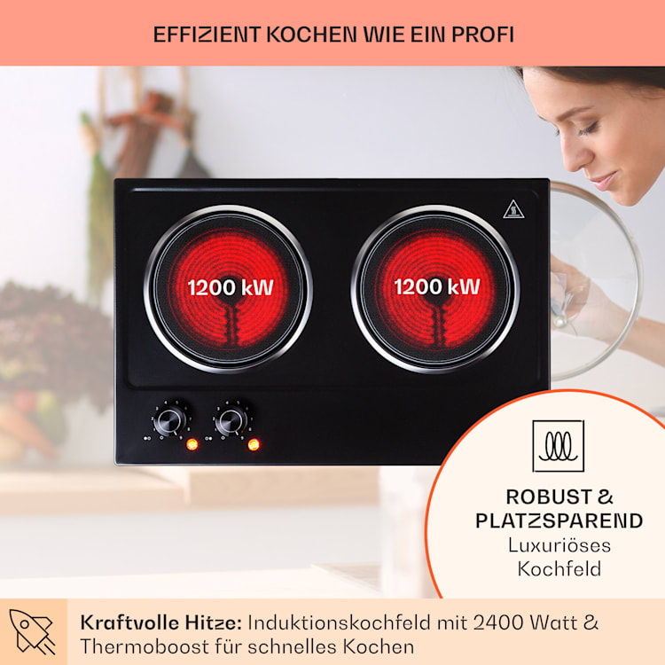 Ramsey Doppel-Kochfeld 2400W 11 Leistungsstufen Glaskeramik 2 | Schwarz