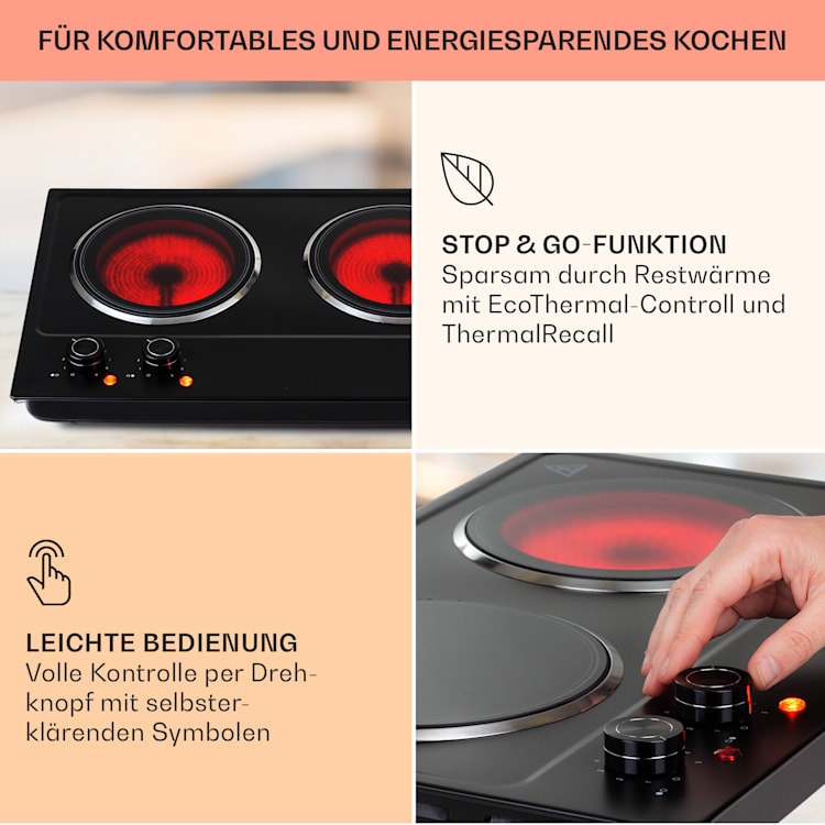 Ramsey Doppel-Kochfeld 2400W 11 Leistungsstufen Glaskeramik 2 | Schwarz