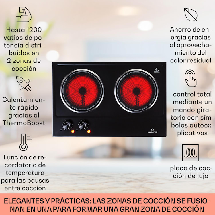 Ramsey placa doble 2400W 11 niveles de potencia vitrocerámica 2 | Negro