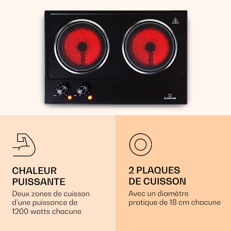 Ramsey Plaque de cuisson double 2400W 11 niveaux de puissance vitrocéramique 2 | Noir