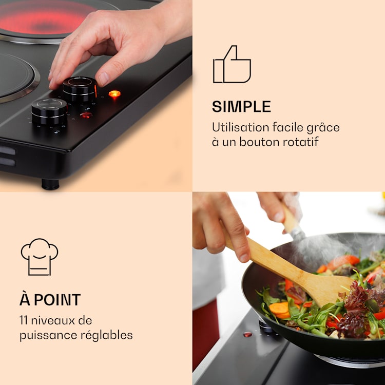 Ramsey Plaque de cuisson double 2400W 11 niveaux de puissance vitrocéramique 2 | Noir