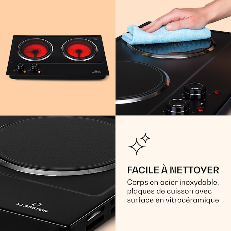 Ramsey Plaque de cuisson double 2400W 11 niveaux de puissance vitrocéramique 2 | Noir