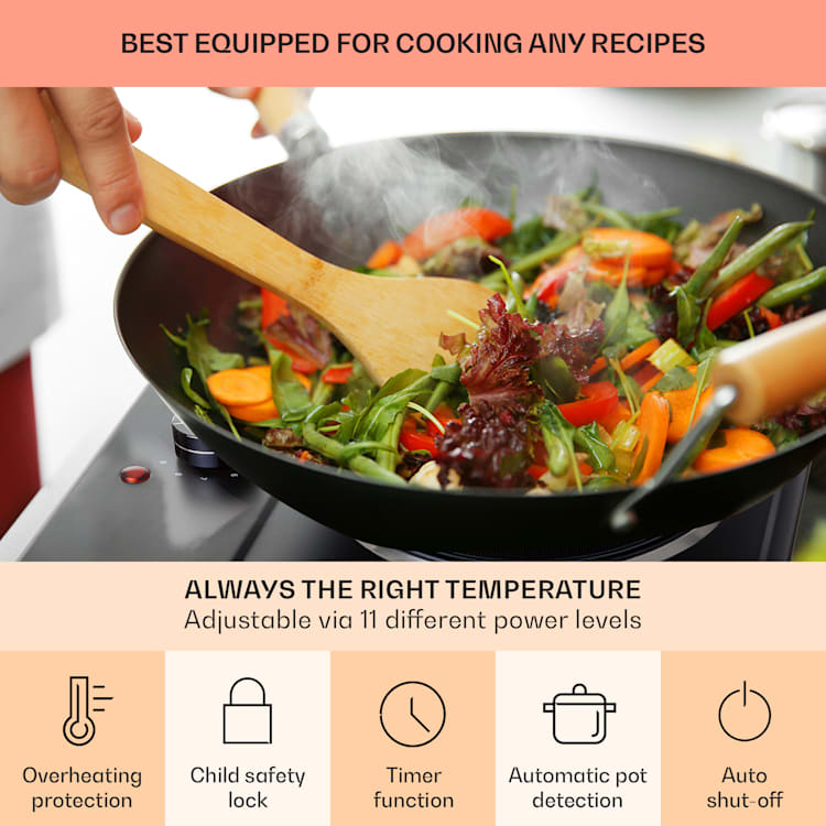 Ramsey Placa dupla de cozinha 2400W 11 níveis de potência vitrocerâmica 2 | Preto