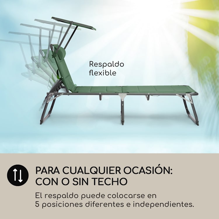 Tumbona Amalfi 70 x 37 x 200 cm Sombrilla de 5 peldaños Respaldo de acero tubular Resistente a la intemperie Musgo
