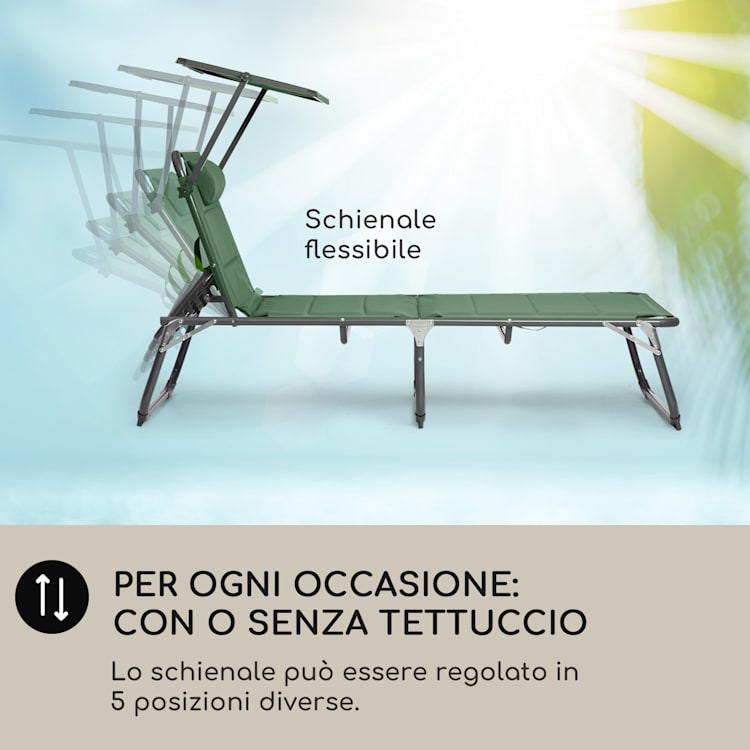 Amalfi lettino, 70 x 37 x 200 cm, parasole, schienale regolabile su 5 livelli, tubo d'acciaio, resistente alle intemperie Muschio