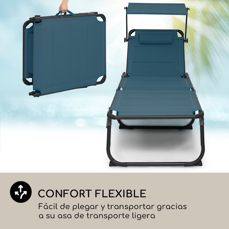 Tumbona Amalfi 70 x 37 x 200 cm Sombrilla de 5 peldaños Respaldo de acero tubular Resistente a la intemperie Azul Marino