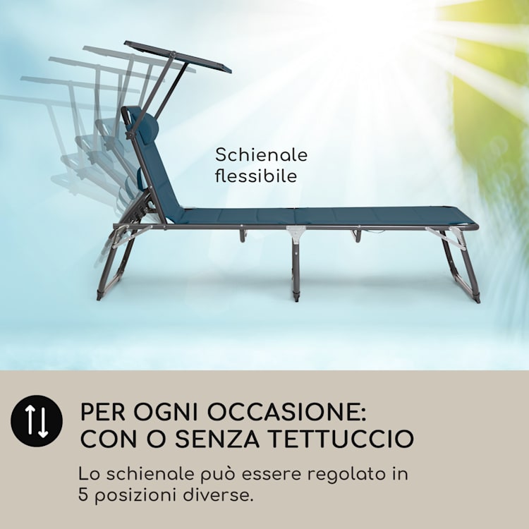 Amalfi lettino, 70 x 37 x 200 cm, parasole, schienale regolabile su 5 livelli, tubo d'acciaio, resistente alle intemperie Blue Ocean