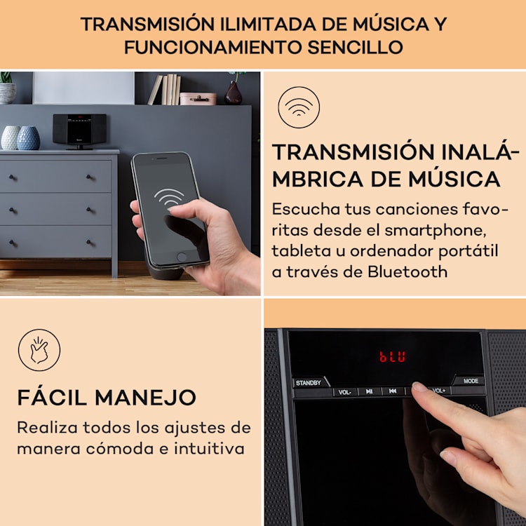 V14.2 Vertical Stereo CD FM Tuner BT USB AUX Negro