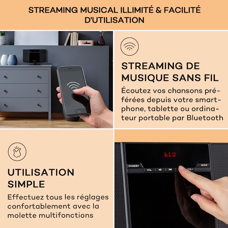 V14.2 verticale stereo-installatie CD FM tuner BT USB AUX Zwart