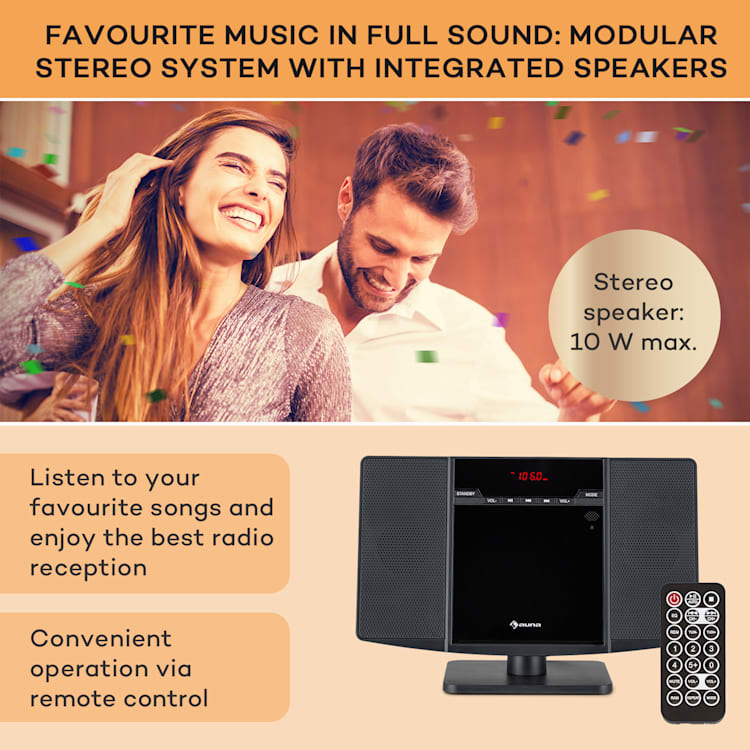 V14.2, vertikalni stereo sistem, CD, FM tuner, BT, USB, AUX Črna