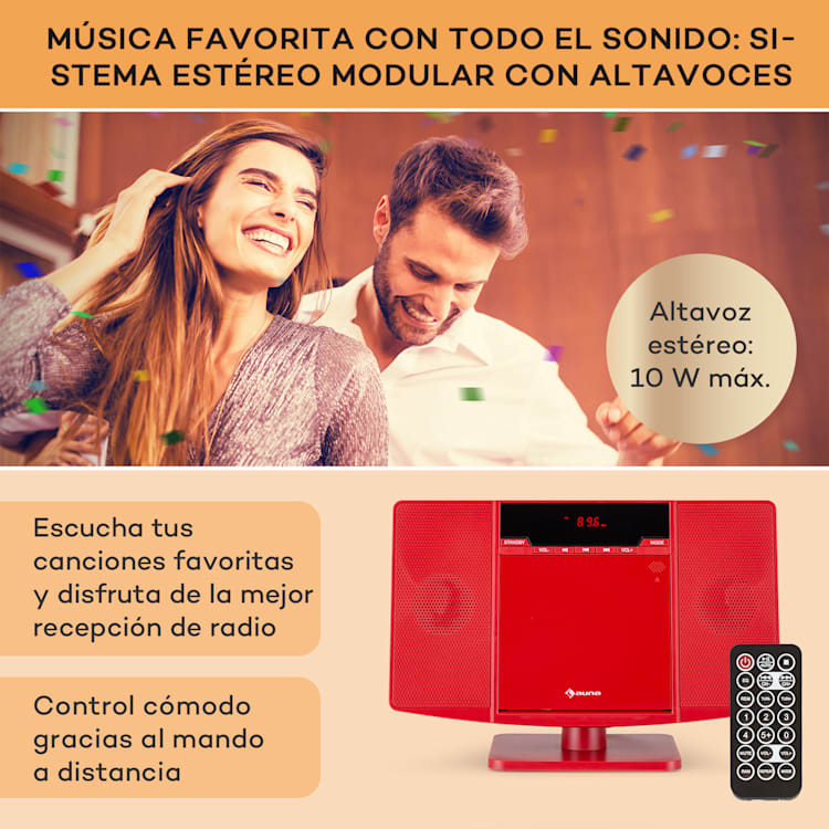 V14.2 Vertical Stereo CD FM Tuner BT USB AUX Rojo