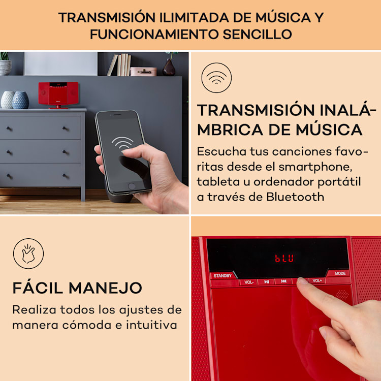 V14.2 Vertical Stereo CD FM Tuner BT USB AUX Rojo