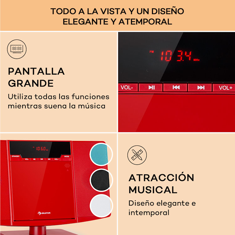 V14.2 Vertical Stereo CD FM Tuner BT USB AUX Rojo