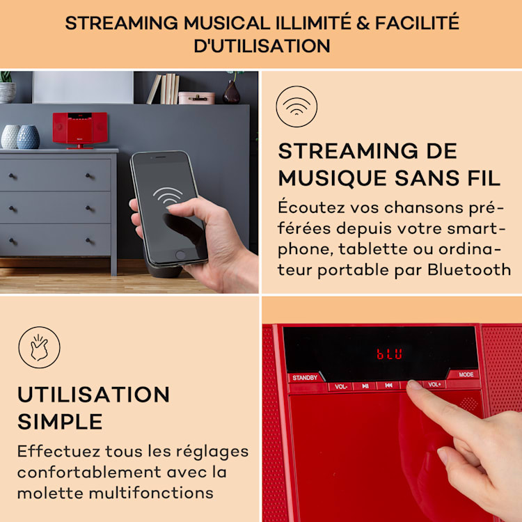 V14.2 verticale stereo-installatie CD FM tuner BT USB AUX Rood