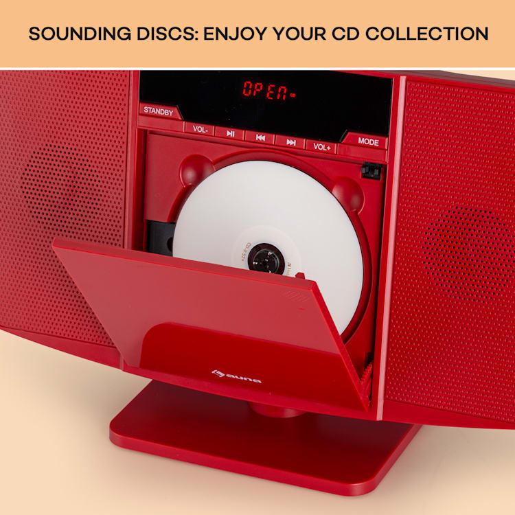 V14.2 Vertikal Stereoanläggning CD FM Tuner BT USB AUX Röd