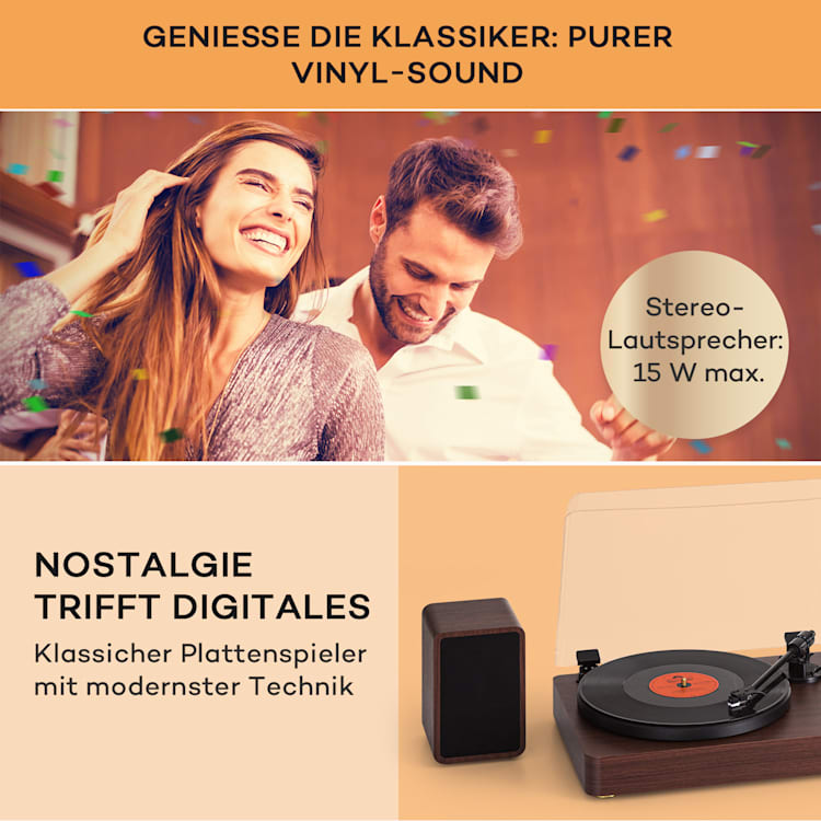 TT-Play Prime Plattenspieler Stereo Riemenantrieb 33 1/3 & 45 U/min Holz