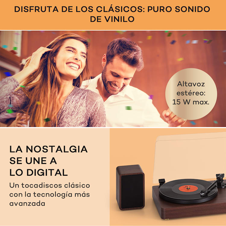 Tocadiscos TT-Play Prime con altavoz estéreo y transmisión por correa 33 1/3 y 45 rpm madera