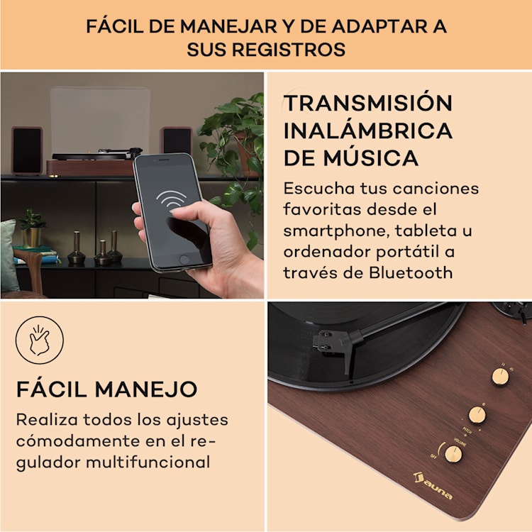 Tocadiscos TT-Play Prime con altavoz estéreo y transmisión por correa 33 1/3 y 45 rpm madera