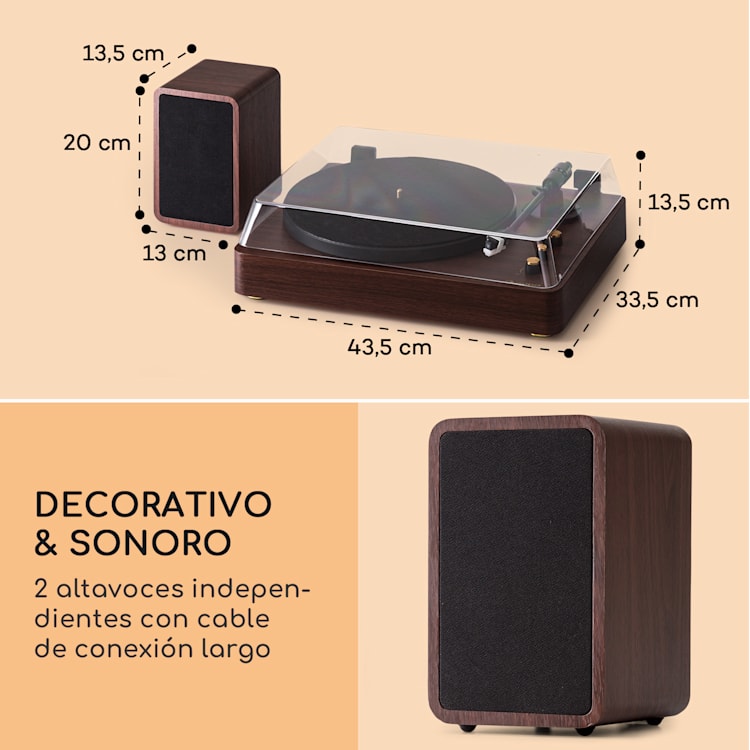 Tocadiscos TT-Play Prime con altavoz estéreo y transmisión por correa 33 1/3 y 45 rpm madera