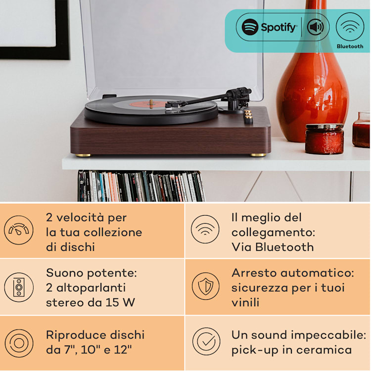 TT-Play Prime - Giradischi, diffusori stereo, trazione a cinghia, 33 1/3 & 45 giri/minuto Di legno