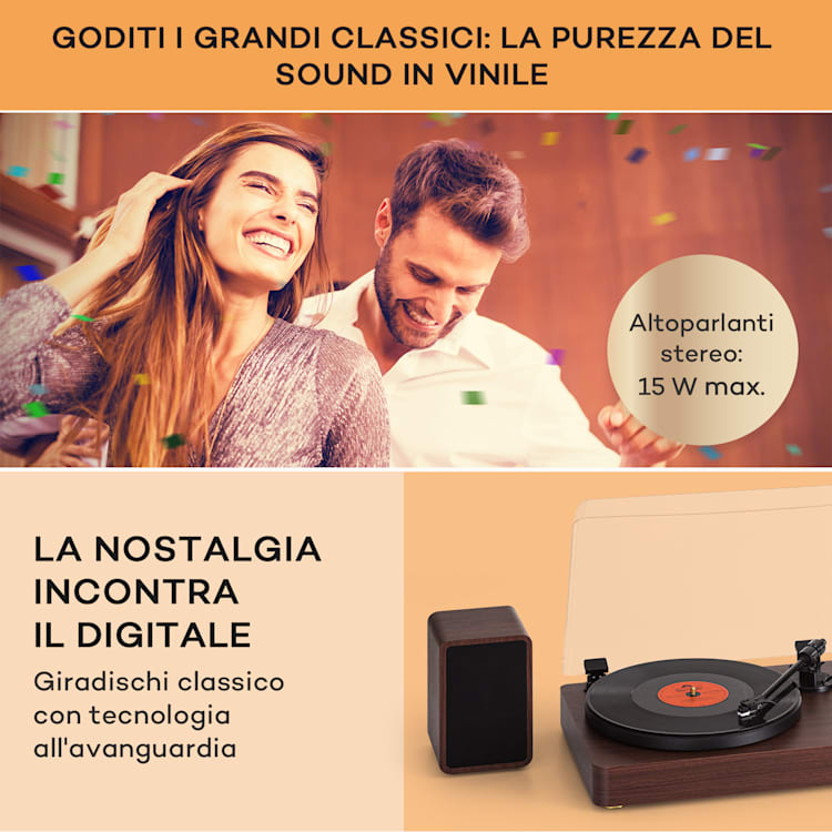 TT-Play Prime - Giradischi, diffusori stereo, trazione a cinghia, 33 1/3 & 45 giri/minuto Di legno