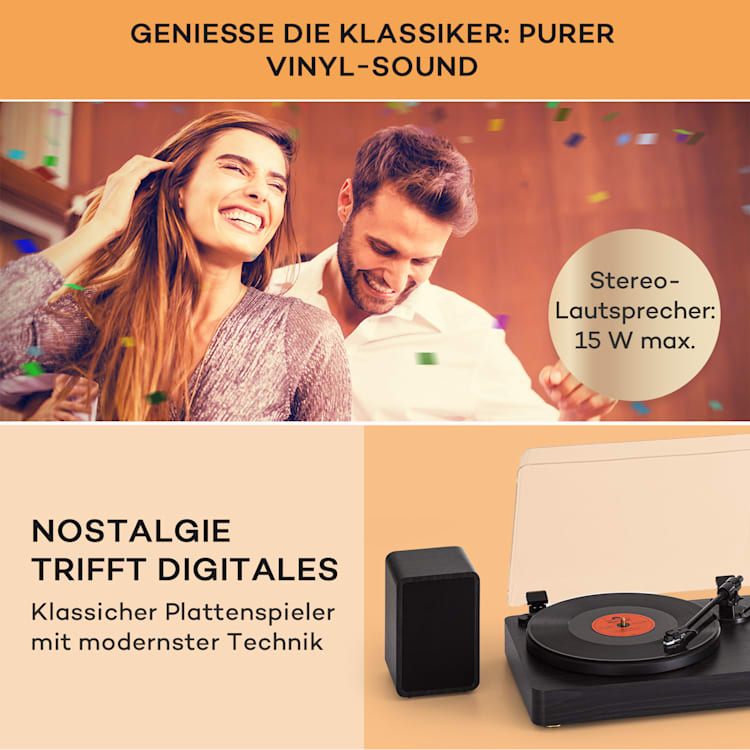TT-Play Prime Plattenspieler Stereo-Lautsprecher Riemenantrieb 33 1/3 & 45 U/min Schwarz