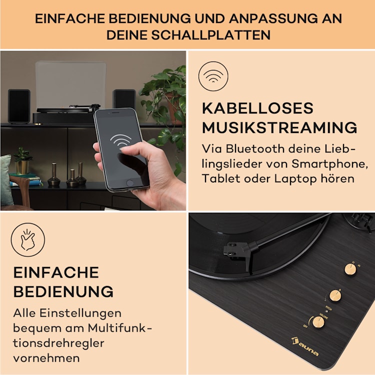 TT-Play Prime Plattenspieler Stereo-Lautsprecher Riemenantrieb 33 1/3 & 45 U/min Schwarz