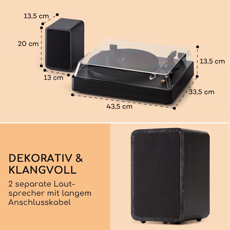 TT-Play Prime Plattenspieler Stereo-Lautsprecher Riemenantrieb 33 1/3 & 45 U/min Schwarz